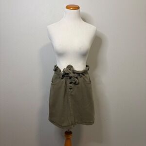 Sadie &‎ Sage Paper Bag Waist Skirt Olive Green Mini Casual Skirt Size Large